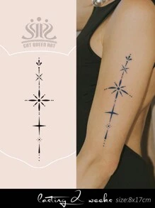 1 件草本汁半永久魔法纹身贴，创意个性化脊柱设计，14 天防水防汗，大手臂/胸部/背部临时纹身 - 藍色 - 查看 2