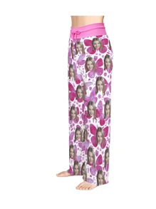 [DIY] Customized Women's Long Pajama Pants, Custom Portrait Photo, Creative Gift, Novelty Big Head Photo, Humorous Face Replacement, Lightweight Breathable Quick-Dry Silky Soft Fabric, Gift For Friends/Partner/Lover, Party/Birthday Present