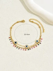 Dây chuyền lắc chân hai lớp mắt quỷ đơn giản mạ vàng 18K thời trang, trang sức thời trang cho nữ - A - Xem 5