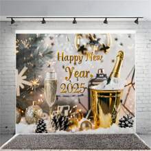 2025 Happy New Year Background Champagne Pinecone Design For New Year Party Background Banner Portrait Photography Background Vinyl - Type B - View 2