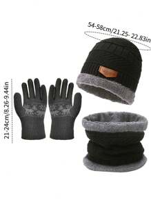 3 件套冬季骑行帽套装 - 户外护耳帽、保暖手套、围巾，是冬季运动爱好者、寒冷天气、滑雪、单板滑雪等的理想礼物选择，舒适的保暖内衬针织帽、围巾和手套套装 - 保暖防风户外配件，柔软温暖的冬季无檐小便帽，带保暖内衬，几何图案，袖口闭合，配有围巾和手套，适合户外活动 - 黑色 - 查看 7