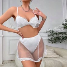 1 件女式情趣内衣套装家居服套装蝴蝶性感欧美奢华高贵牛奶丝 - 白色 - 查看 7