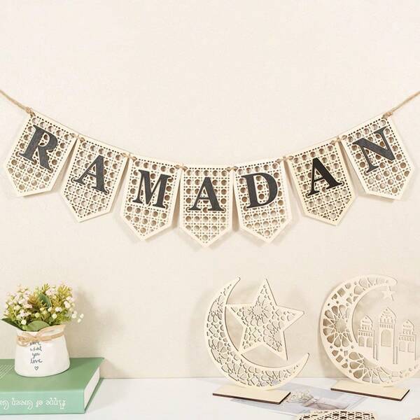 1pc Decorações de madeira Decoração de lua Ornamento de parede para pendurar, Decoração de casa para a temporada de primavera Decoração de casa, Decoração de quarto, Decoração de parede