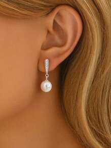 Stylever 1pair Stylish Silver Needle Pearl Earrings Ladies Jewelry For Women 925 Sterling Silver Exquisite Stud Earrings Fine Jewelry Gifts For Girls Daily Life Dating Decor For Prom Party - Style 1 - View 1