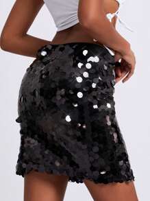 Women's Sequin Mini Skirt Glitter Skirt Belly Dance Short Skirt Clubwear Festival Costume For Concert - 黑色 - 查看 6