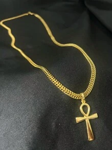 EMPEROR MEN'S CHAIN AND EGYPTIAN CROSS PENDANT GOLD PLATED - 金色 - 查看 2