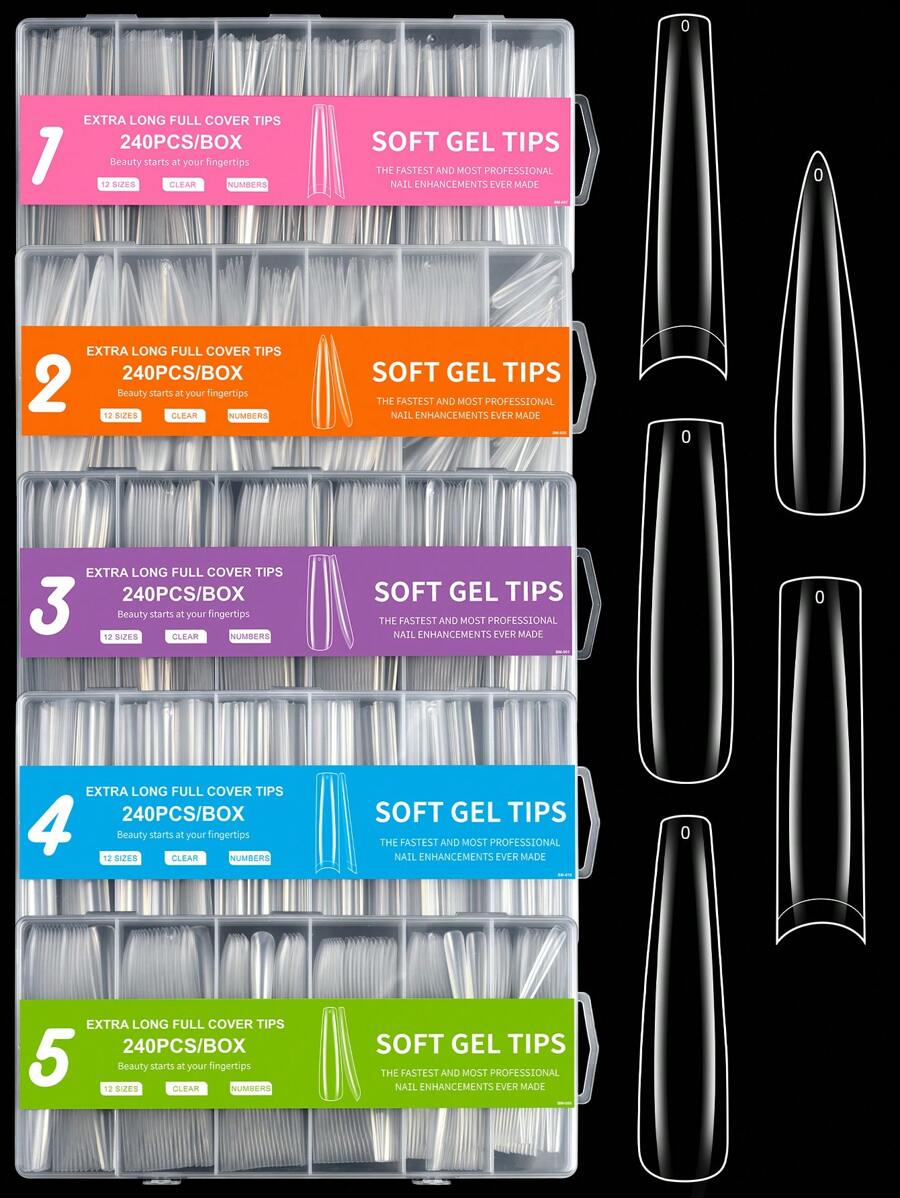 240 móng giả XXL siêu dài kiểu ballerina, móng dán phủ toàn bộ, đầu móng gel mờ, dụng cụ làm móng nghệ thuật kiểu Mỹ.