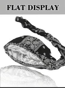 1pc Men's Paisley Pattern Double-Layer Braided Beanie Hat, Soft Fabric With Satin Lining, Double-Layer Hat, Warm All Season, Long Tail Cashew Flower Pattern Braided Breathable Men's Bandana Hat