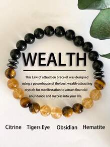 YAUKIA 1Pc Natural Stone Bracelet Obsidian Citrine Tigers Eye Protection Elastic Beaded Bracelets Growth Good Luck Wealth-Attracting Crystals For Men Women - Multicolor - View 7