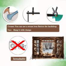 冬季乡村小屋圣诞背景面料户外雪松林白色蜡烛设计背景家庭聚会聚会肖像摄影横幅乙烯基 - 彩色 - 查看 7