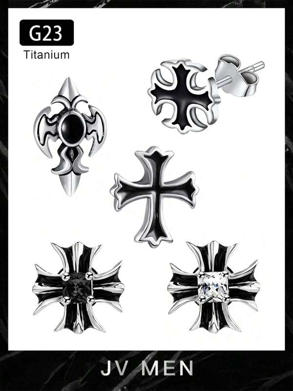 Titanium Steel Men's Stud Earrings Personality Cross New Minimalist Style Boys Earrings