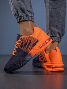 Men Color Blocking Gradient Knit Lace-Up Air Cushion Sneakers,Comfortable Breathable And Shock-Absorbing Outdoor Running Shoes,Suitable For Outdoor Sports, Jogging&Fitness&Walking