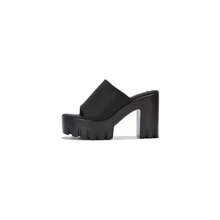 Cape Robbin Echoya Black Slip On Block Heel Open Round Toe Fashion Heeled Sandal - Black - View 3
