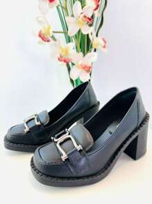 Women's Moccasin High Thick Heel - 黑色 - 查看 3