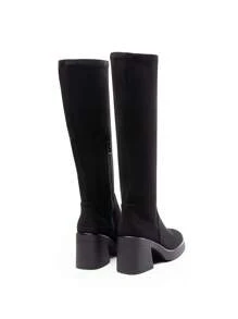 Women's Solid Color Platform Block Chunky Heels Knee-High Boots Square Toe Side Zipper Classic Versatile Long Boots For Fall And Winter - Black - View 7