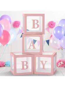 4 Pcs White Pink Gold Silver Transparent Balloon Boxes With 4 Letters - White - View 5