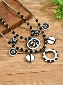 1 chiếc phụ kiện cổ điển, vòng cổ nhiều lớp hình học Bohemian Châu Âu và Mỹ dành cho nữ - bạc đen - Xem 5