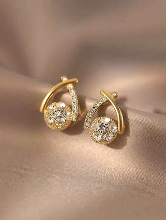 1 对简约优雅水钻十字交叉耳环，时尚独特设计耳环，适合女性，适合节日和日常佩戴