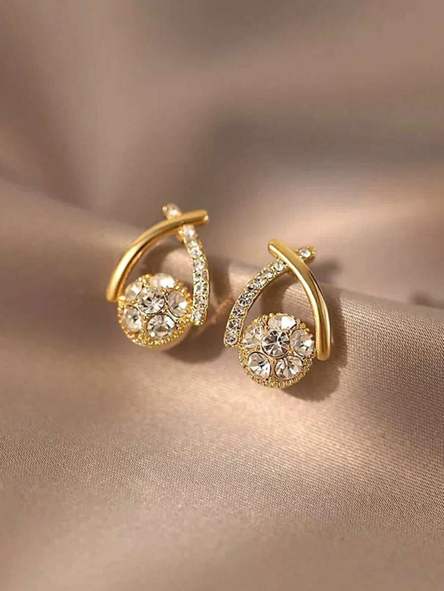 1 对简约优雅水钻十字交叉耳环，时尚独特设计耳环，适合女性，适合节日和日常佩戴 - 彩色 - 查看 1