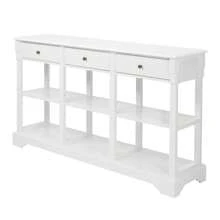 Console Sofa Table With Ample Storage, Retro Kitchen Buffet Cabinet Sideboard With Open Shelves And 3 Drawers, Accent Storage Cabinet For Entryway/Living Room Vintage White