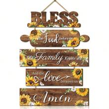 5 Stücke Sonnenblumen Küchendekor Holz Wandbehang Plakette für Heimdekoration, Bauernhausstil-Segen für die Speisen vor uns Wandschild Plakette für Esszimmer Dekoration, Heimdekoration, Raumdekoration, Wanddekoration - Verschiedenfarbig - Übersicht 7