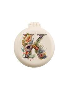 1个可爱26字母花卉婚礼专属迷你梳子，小巧便携迷你气垫梳，带折叠气囊按摩功能，内置镜子，旅行和露营必备 - 米色 - 查看 19