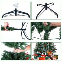 Bushy Christmas Tree With LED Fibre Optic Lights Metal Stand Xmas Decor 5ft-7ft - Green - View 6