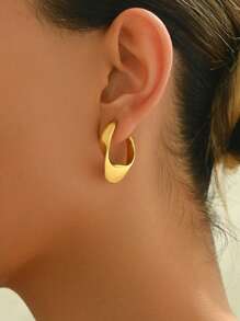 1 par de pendientes aro en forma de C asimétricos y retorcidos de acero inoxidable minimalistas, adecuados para uso diario de moda de mujer u ocasiones de fiesta, se pueden regalar como regalo de vacaciones