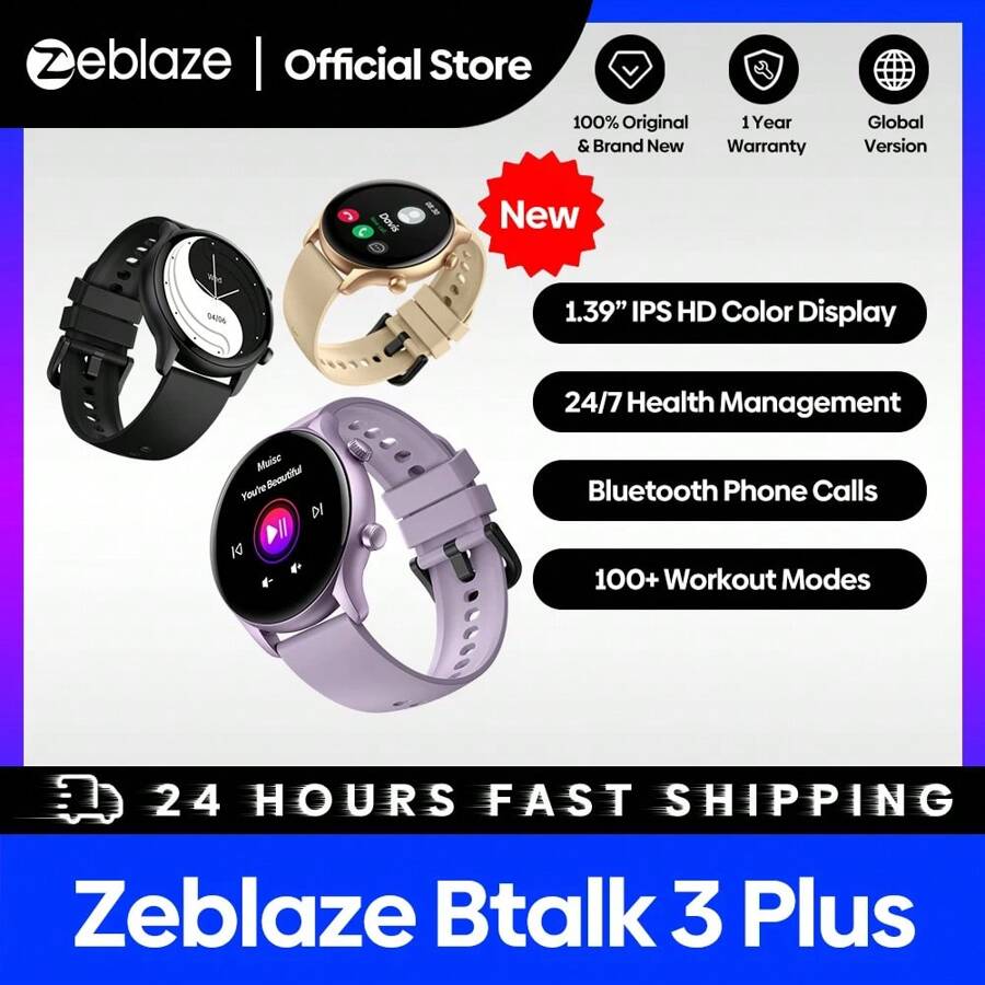 Đồng hồ thông minh Zeblaze Btalk 3 Plus màn hình lớn 1,39 inch, kính cong 2,5D, dành cho nữ, cuộc gọi Bluetooth, theo dõi sức khỏe 24 giờ, hơn 100 chế độ thể thao, hơn 300 mặt số, cuộc gọi thoại, đồng hồ đếm bước chân