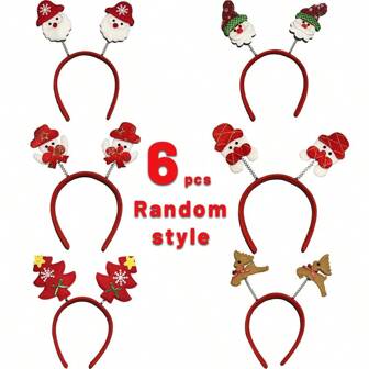 6pcs Random Style Classic Retro Premium New Christmas Headband, Xmas Bow, Striped Holiday Party Headpiece