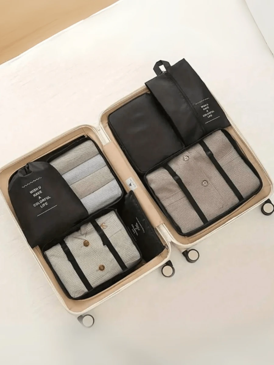 7 Pieces Kit Organizer Bags For Suitcase Clothes Luggage Travel - 黑色 - 查看 1