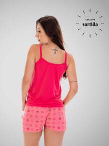 Kit 4 Pijama Short Doll Verão Estampado Baby Doll Confortável Fresquinho Curto Camiseta - Multicolorido - Visão 6