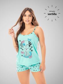 Kit 4 Pijama Short Doll Verão Estampado Baby Doll Confortável Fresquinho Curto Camiseta - Multicolorido - Visão 2