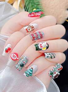 1 件装树脂圣诞美甲装饰，点亮后具有夜光效果，可爱卡通麋鹿圣诞老人松树礼物姜饼人花环雪人图案指甲平背饰物，DIY 3D 圣诞冬季美甲配件工具，美甲用品 - 查看 5