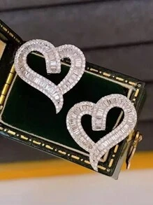 1 Pair Romantic Cubic Zirconia Heart Stud Earrings, Suitable For Women, Can Be Worn For Weddings, Engagements, Anniversaries, Parties, Valentine's Day And Other Occasions - 1# - View 14