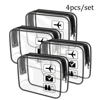 4pcs Black Fashionable And Simple Toiletry Bags For Men And Women, Waterproof Clear Cosmetic Pouches In Quart Size For Travel, Suitable For Both Genders, Can Be Carried Onboard Airplanes And Given ,Holiday Essentials,Summer Beach Bag For Woman,Travel Essentials Back To School Supplies