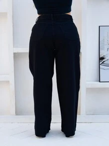 CALCA JEANS FEMININA WIDE LEG CINTURA ALTA 100% ALGODAO