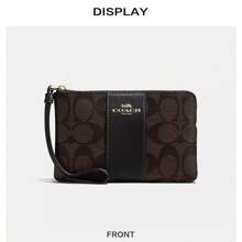 Coach Monedero con cremallera de esquina Cartera para mujer, Bolso de mano tipo muñequera para la noche, Bolso de mano pequeño con correa para la muñeca en lienzo con estampado, Regalo