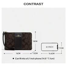 Coach Monedero con cremallera de esquina Cartera para mujer, Bolso de mano tipo muñequera para la noche, Bolso de mano pequeño con correa para la muñeca en lienzo con estampado, Regalo