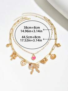 1pc Unique Fashion 18K Gold Plated Metal Fully Rhinestone Bowknot Heart Floral Pendant Necklace For Women, Can Be Purchased As 1pc Or 2pcs Set With Multiple Pendants, Suitable For Party, Wedding, Holiday Occasions And As A Gift
