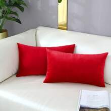1 件天鹅绒柔软方形抱枕套，圣诞节和新年装饰，适用于沙发、床、汽车，18x18 英寸，红色