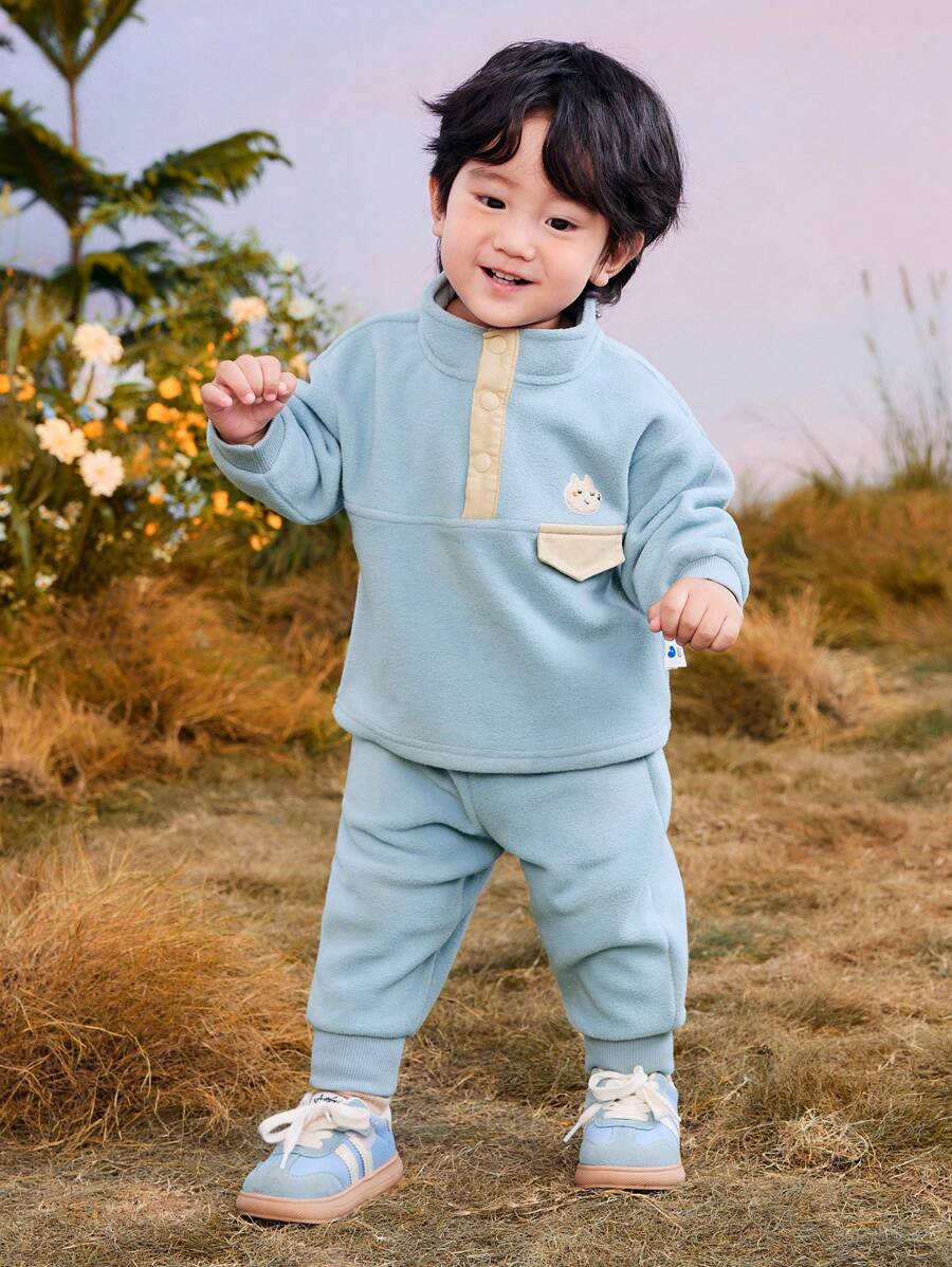 mini bala Conjunto de dos piezas cálidas y antiestáticas de peluche para niños y niñas - gris azul - Ver 1