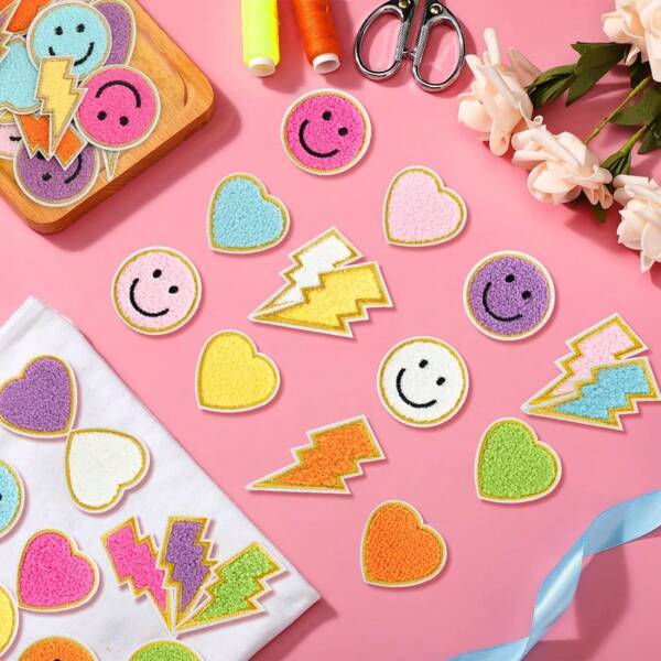 24/32/36pcs Cute Pattern Chenille Sew/Iron-On Patches Clothing Accessories For Garment, Jacket, Hat, Book, Backpack - DIY Embroidered Fabric Applique