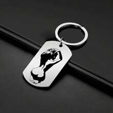 时尚不锈钢动漫风格钥匙扣 - 完美的情人节礼物，时尚矩形设计带圆环 - 銀色 - 查看 8