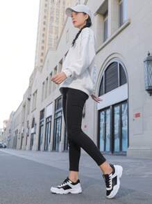 女士轻便皮革休闲运动鞋，系带低帮运动鞋，适合户外活动 - 黑與白 - 查看 8