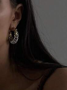 Fashion New Chain Tassel Hoop Earrings Stainless Steel Hoop Earrings For Women Punk Cool Double Tones Stainless Steel Chunky Jewelry Accessory