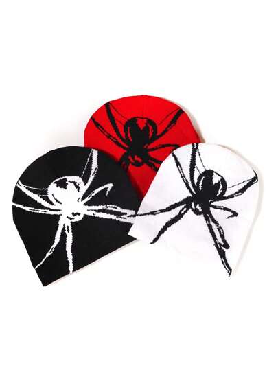 1 pieza Gorro de punto con estampado de araña estilo Y2K, ropa urbana de hip-hop, cálido para otoño/invierno, moda, adecuado para uso diario, deportes al aire libre, casual, perfecto como regalo de pareja, atuendo de otoño