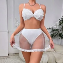 1 件女式情趣内衣套装家居服套装蝴蝶性感欧美奢华高贵牛奶丝 - 白色 - 查看 2