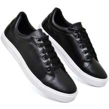Men's Casual Comfortable Synthetic Leather Sneakers - Black - View 3