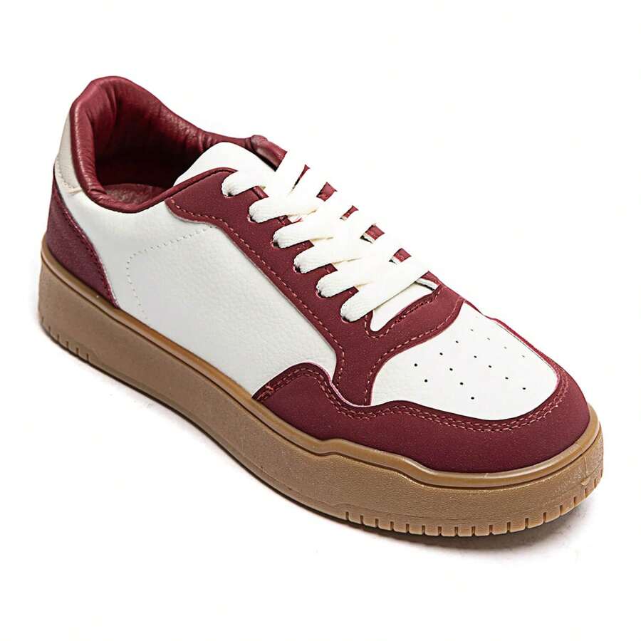 Chaussures décontractées à lacets confortables et polyvalentes pour femmes - Datte rouge - Voir 1